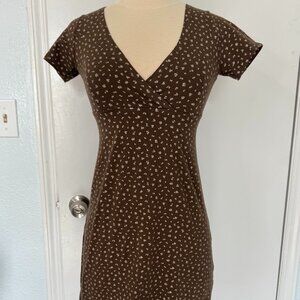 Brandy Melville Brown Floral Mini Dress Wrap V Neck Made in Italy